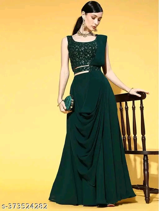 Enchanting Green Colour Classy Embroidered Lehenga with Solid ....