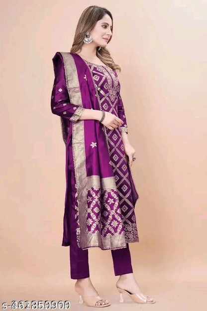 Leafsy Trendy Jacquard Silk Suit Dress Material for Women