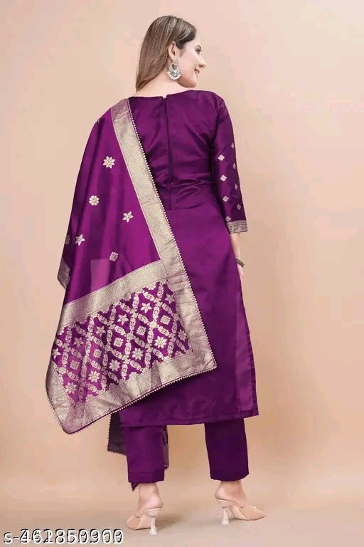 Leafsy Trendy Jacquard Silk Suit Dress Material for Women