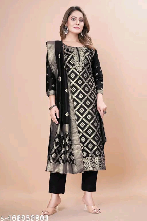 Leafsy Trendy Jacquard Silk Suit Dress Material for Women