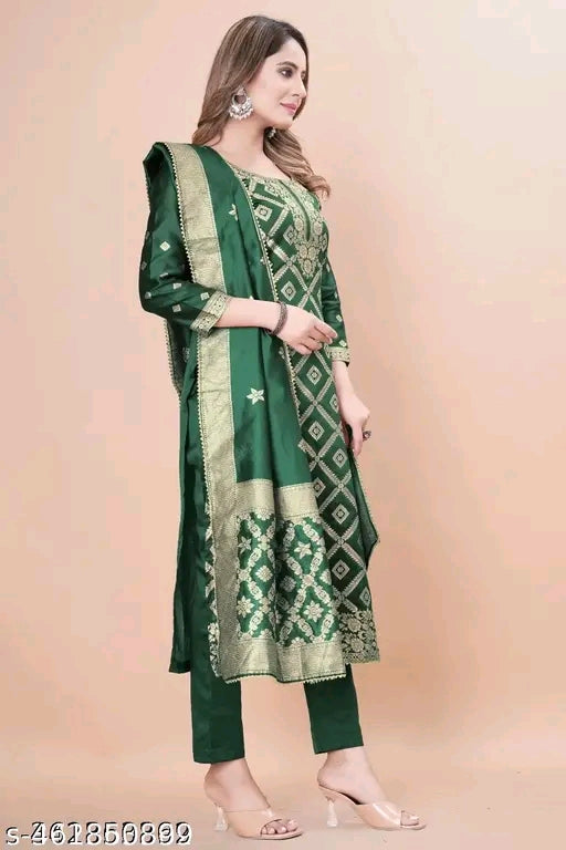 Leafsy Trendy Jacquard Silk Suit Dress Material for Women