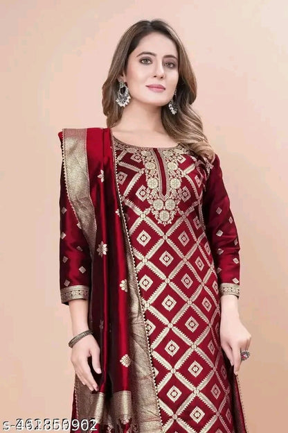 Leafsy Trendy Jacquard Silk Suit Dress Material for Women