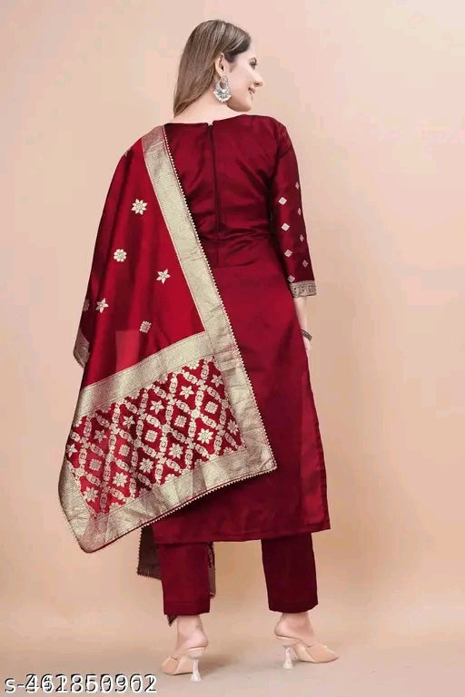 Leafsy Trendy Jacquard Silk Suit Dress Material for Women