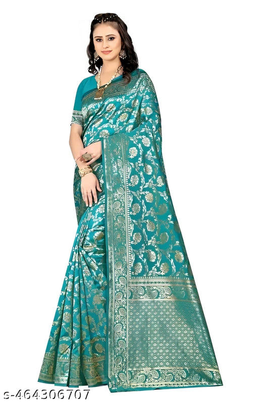 Women’s Soft Banarasi Silk Saree New Collection Sarees With Blouse Piece Rama