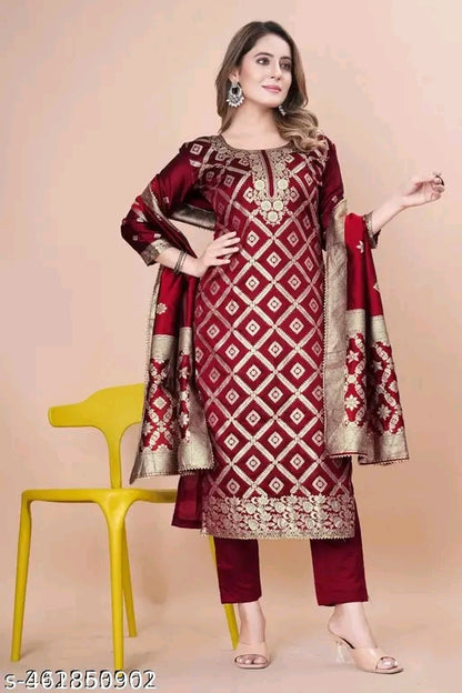 Leafsy Trendy Jacquard Silk Suit Dress Material for Women