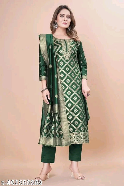 Leafsy Trendy Jacquard Silk Suit Dress Material for Women