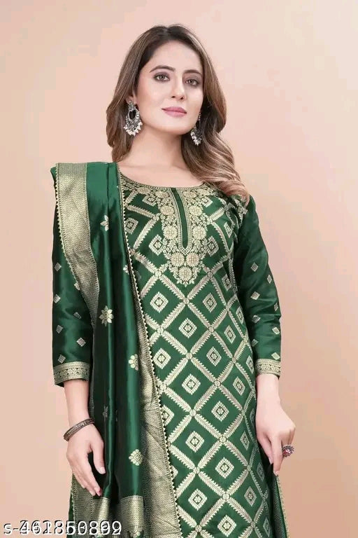 Leafsy Trendy Jacquard Silk Suit Dress Material for Women