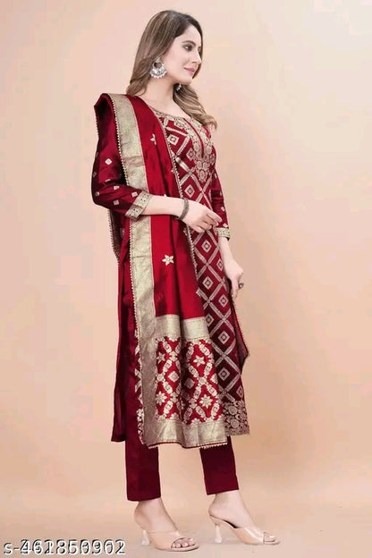 Leafsy Trendy Jacquard Silk Suit Dress Material for Women